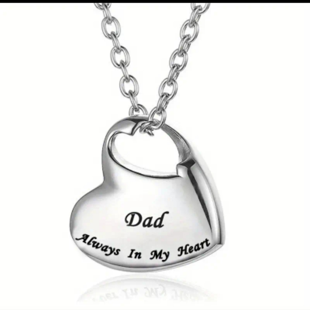 NEW DAD heart cremation urn necklace. Chain Is 20" With 2" Extension.
